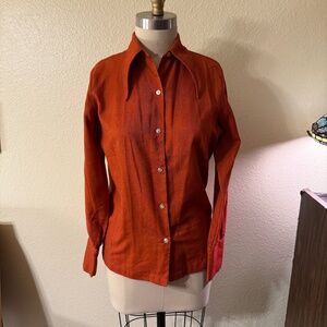 Vintage Dearborn 70s Burnt Orange Button Up Collared Shirt